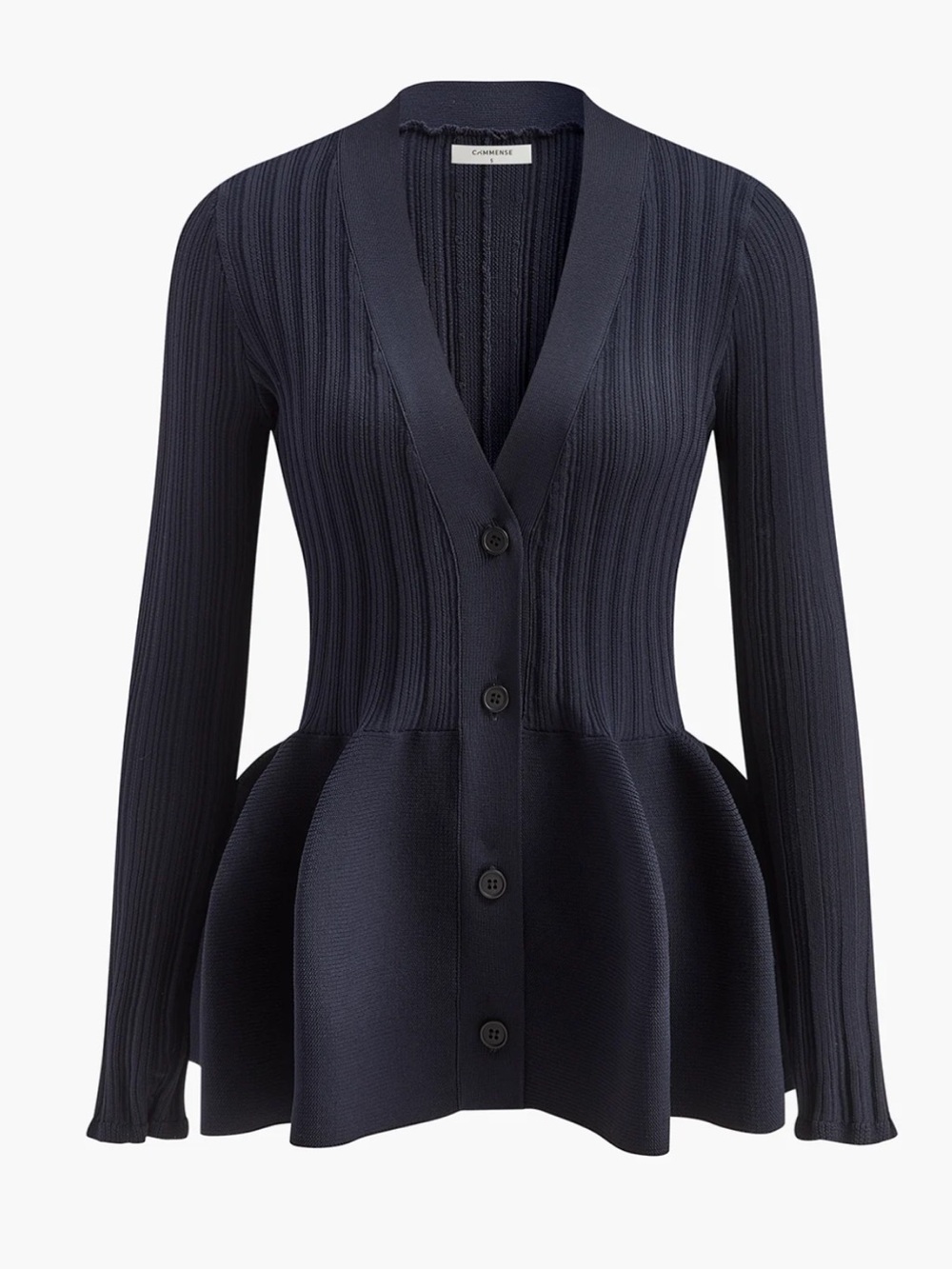 Commense Navy Ribbed Peplum Button Cardigan